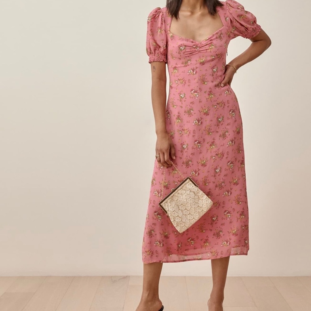 Pink floral midi Luciana Reformation dress, size 0